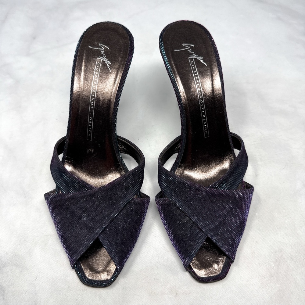 Giuseppe Zanotti Vicini Vintage Y2K Glitter Lurex Slide Mule Sandal Heels Retro - Picture 5 of 15